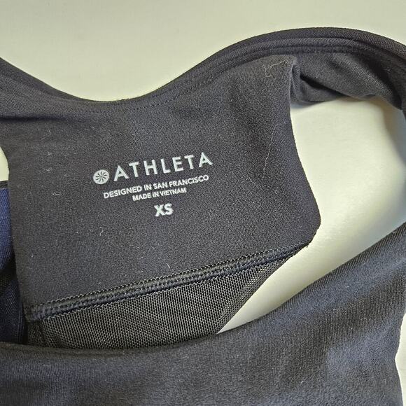 Athleta Consious Twist Longline Sports Bra Tank Top XS Black Blue Racerback - Picture 4 of 7